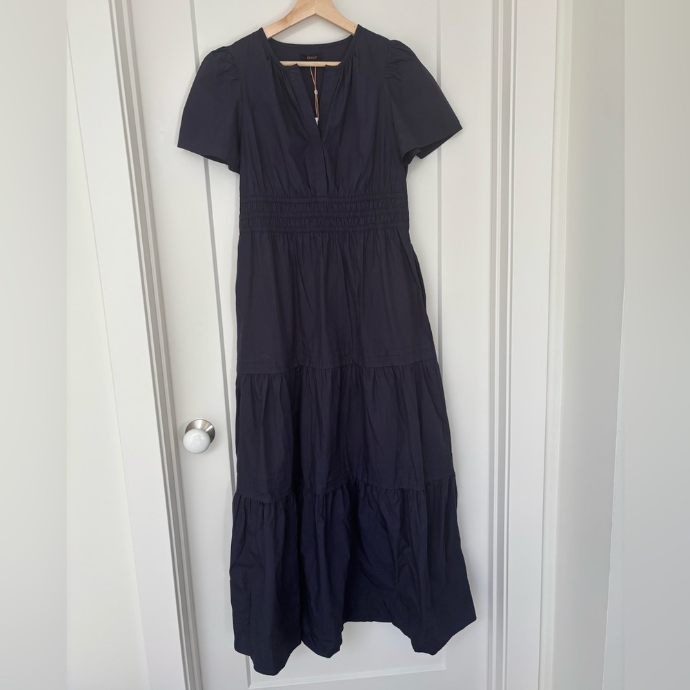 Quince 100% Organic Cotton Poplin Tiered Maxi Dress - Navy - Size Small